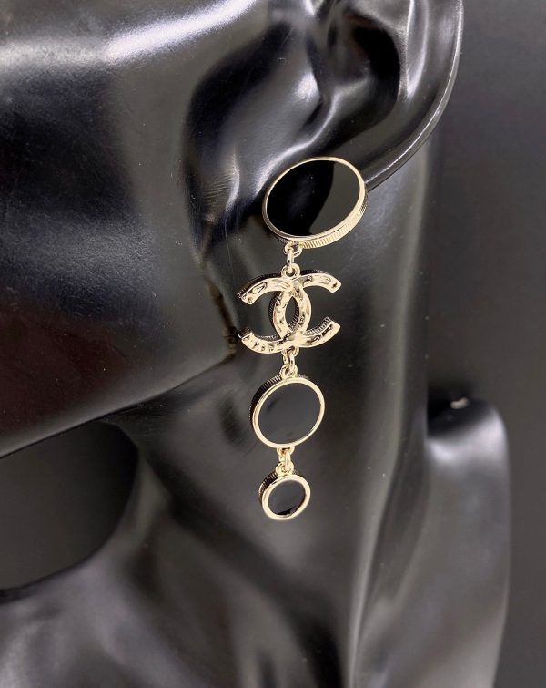 18K CC Black Crystals Earrings - 图片 2