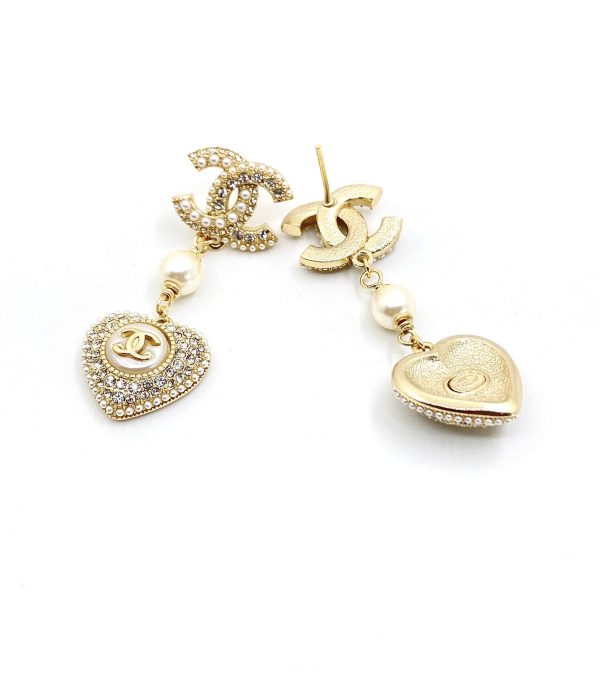 18K CC Heart Drop Earrings - 图片 3