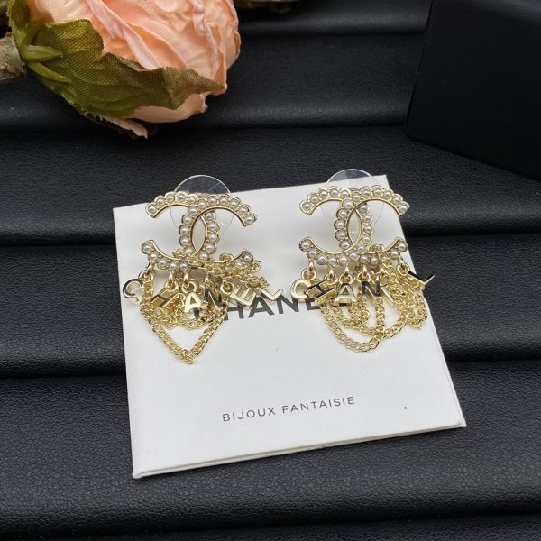 18K CC Pearl Chain Link Earrings - 图片 2