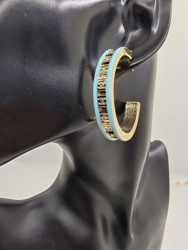 18K CC Blue Resin Earrings - 图片 2