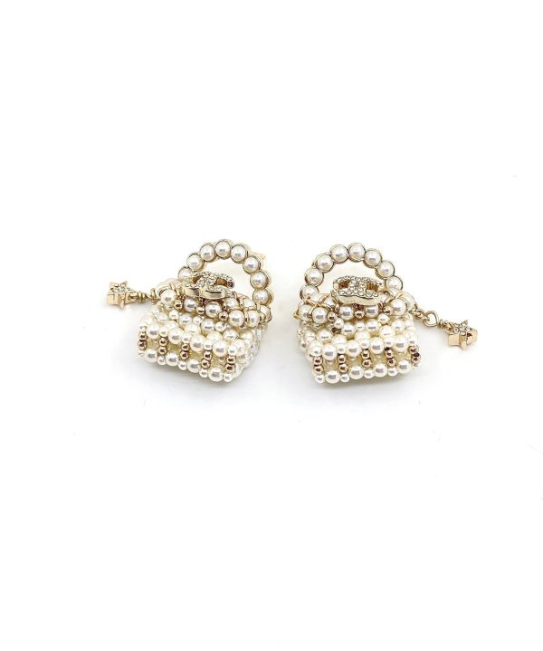18K CC Small Bag Pearl Earrings - 图片 2