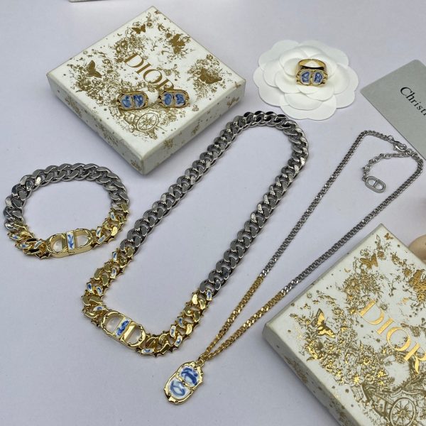 18K CD Icon Chain Blue White Resin Necklace - 图片 5