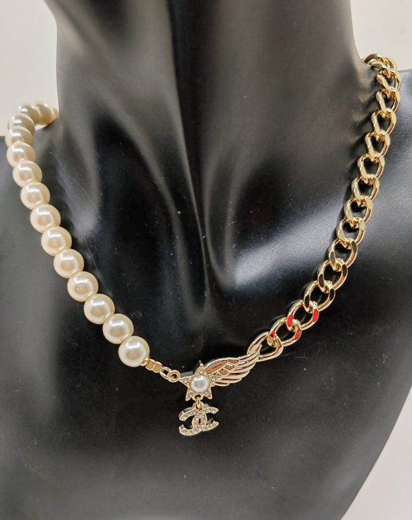 18K CC Pearl Chain Choker Necklace - 图片 2