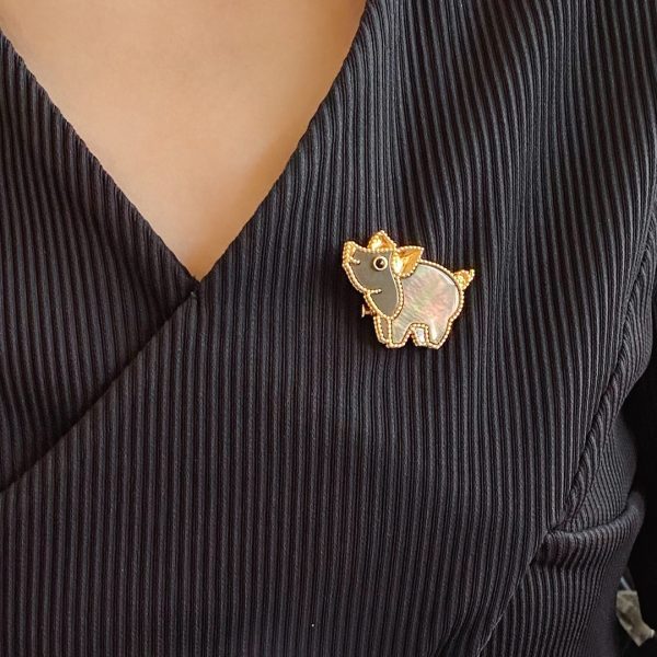 18K Lucky Animals Pig Clip Brooch - 图片 2