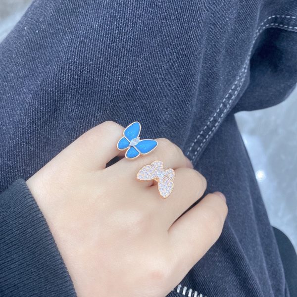 18K Two Butterfly Between the Finger Turquoise Ring - 图片 7