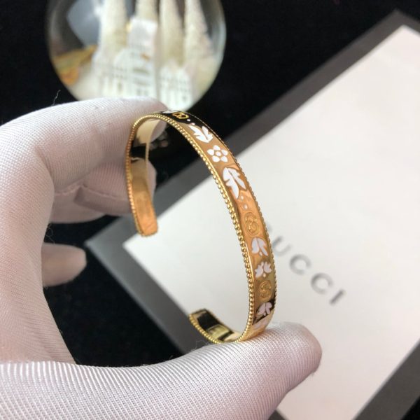18K Double G Icon Blossom Enamel Bangle Bracelet - 图片 7