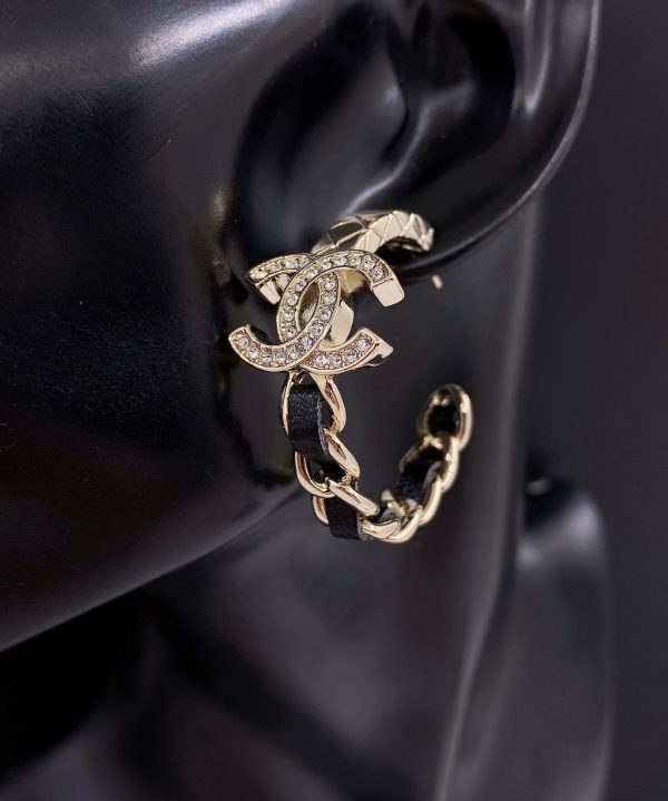 18K CC Black Open Earrings - 图片 2