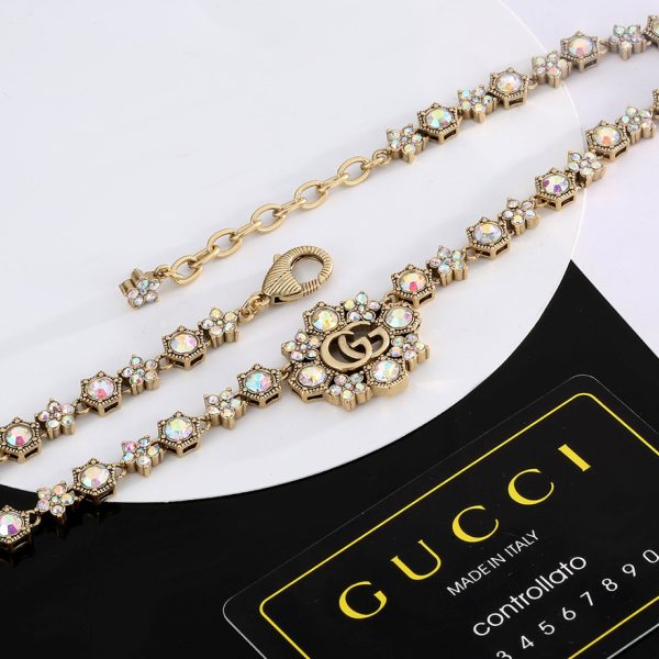 18K Double G Crystals Chain Choker Necklace - 图片 3