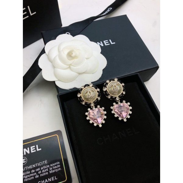18K CC Heart Pink Crystal Earrings - Image 4