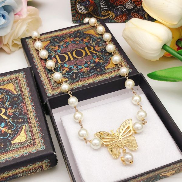 18K CD Butterfly Pearl Chain Necklace - 图片 3