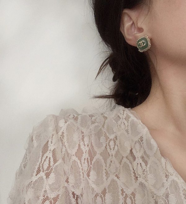 18K CC Green Square Earrings - 图片 2