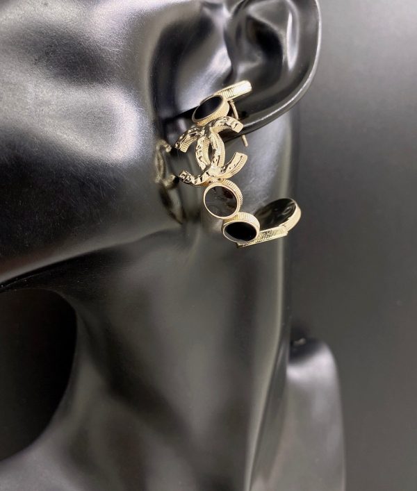 18K CC Black Crystals Earrings - 图片 2