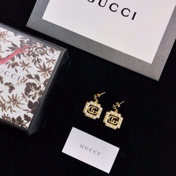 18K Double G Square Pearl Earrings - 图片 2