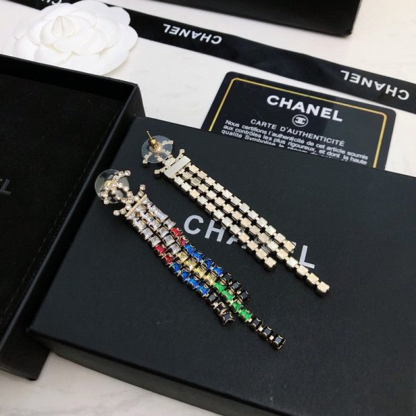 18K CC Long Tassel Color Crystal Earrings - 图片 3