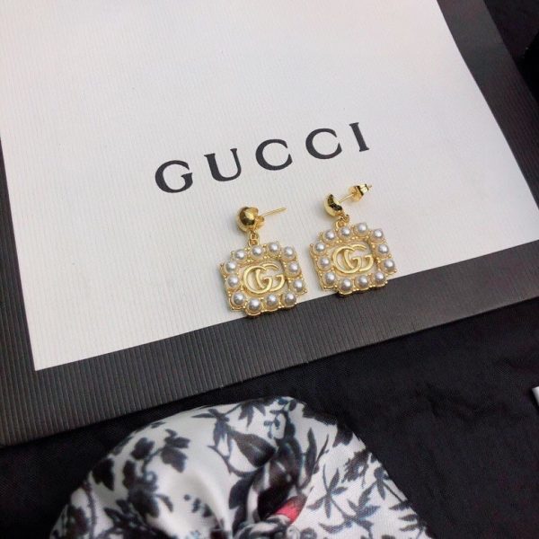 18K Double G Square Pearls Earrings - 图片 8