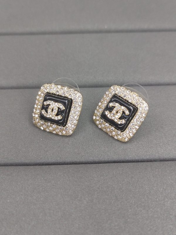 18K CC Diamond Square Black Earrings - 图片 3
