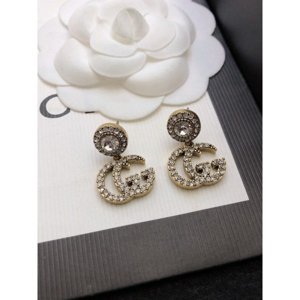 18K Double G GG Crystal Pendant Earrings - 图片 3