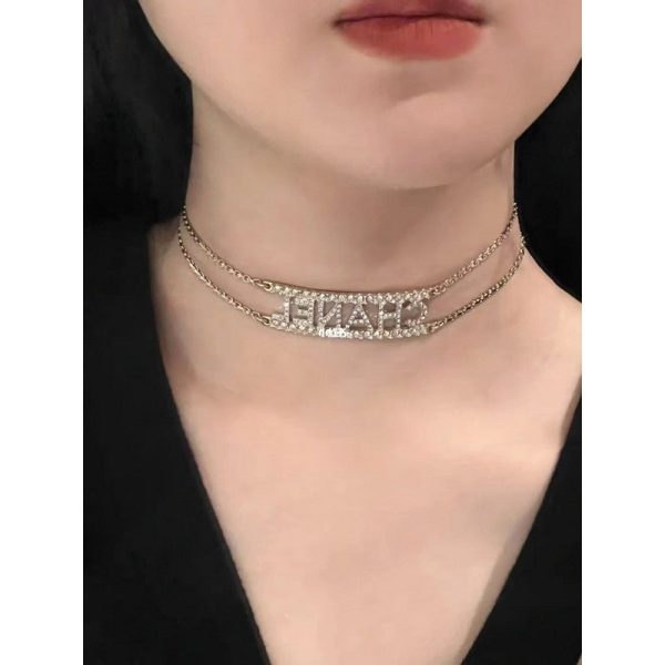18K CC Letter Diamond Choker Necklace - 图片 3