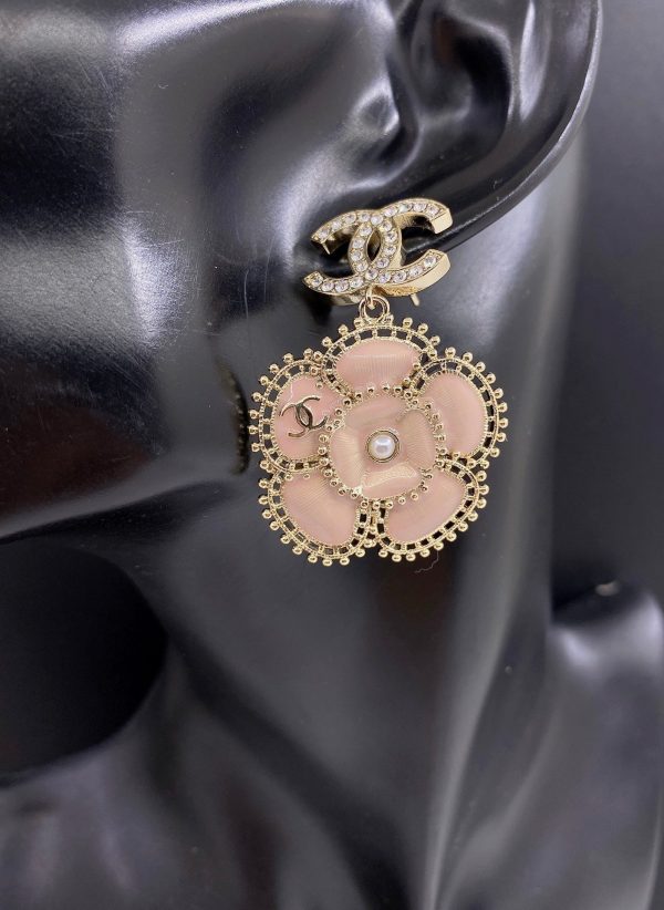 18K CC Pink Flower Earrings - 图片 2