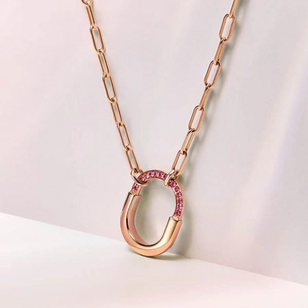 18K T Lock Pink Pavé Diamonds Necklace - 图片 6