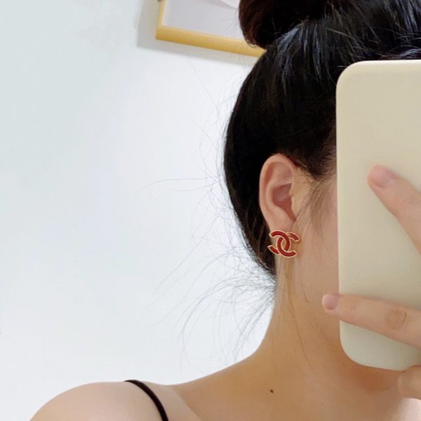 18K CC Red Resin Earrings - 图片 2