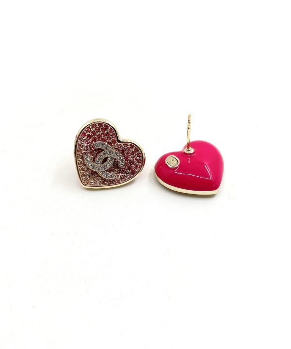 18K CC Diamond Pink Heart Earrings - 图片 3