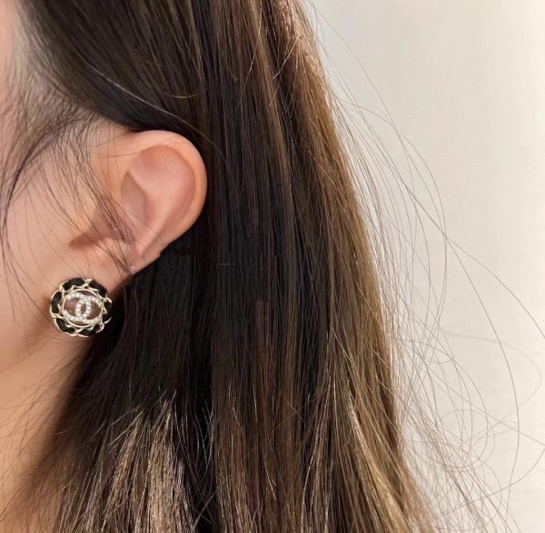 18K CC Black Leather Earrings - Image 3