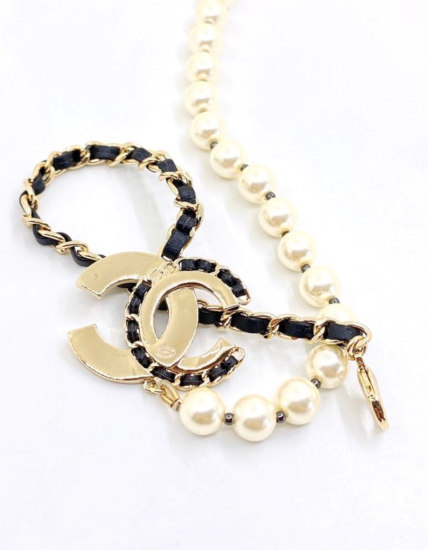 18K CC Leather Pearls Necklace - 图片 2