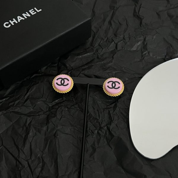 18K Vintage CC Pink Resin Earrings - Image 3