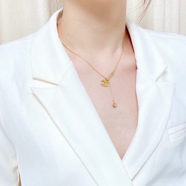 18K CC Heart Pendant Gold Necklace - 图片 4