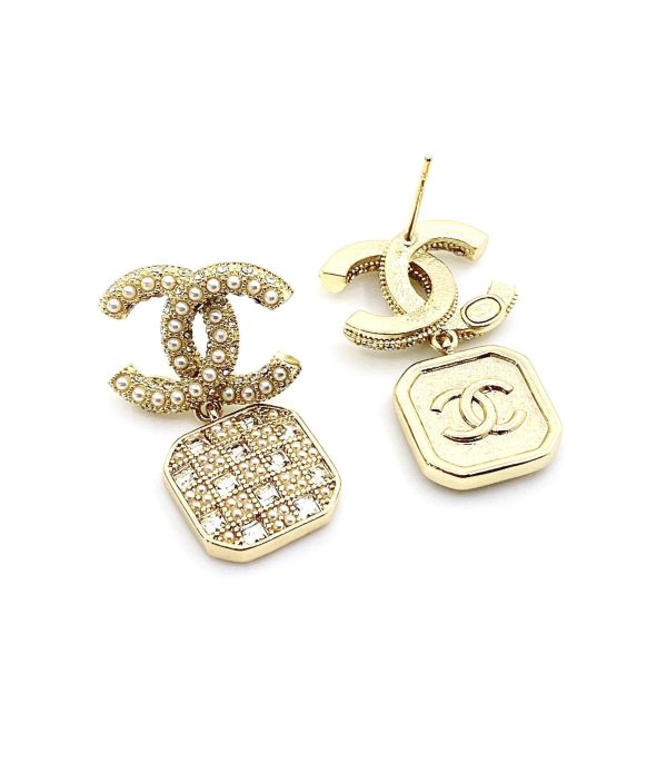 18K CC Diamonds Drop Earrings - 图片 2