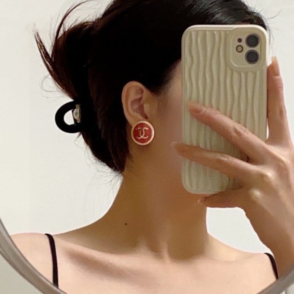 18K CC Pink Round Earrings - 图片 3