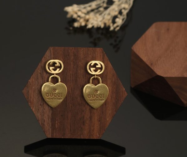 18K Double G Heart Pendant Earrings - 图片 4