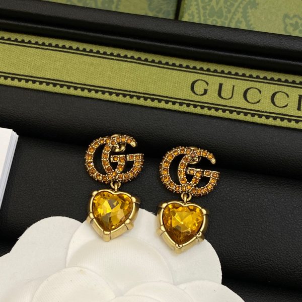18K Double G Yellow Crystal Earrings - 图片 2