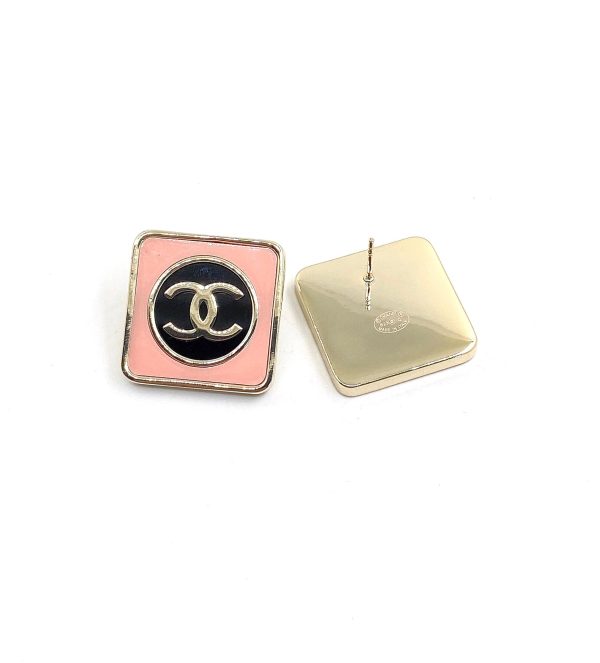 18K CC Square Pink Earrings - 图片 2