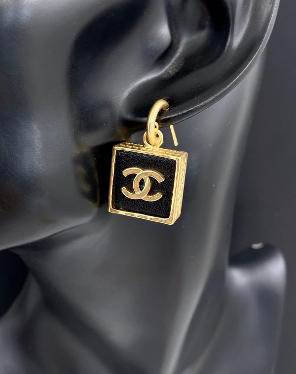 18K CC Black Bag Pendant Earrings - Image 2