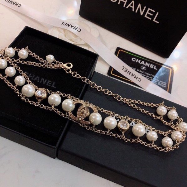 18K CC Pearl Choker Chain Necklace - 图片 3