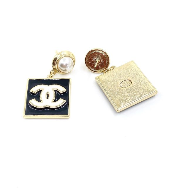 18K CC Square Pearl Pendant Earrings - 图片 3