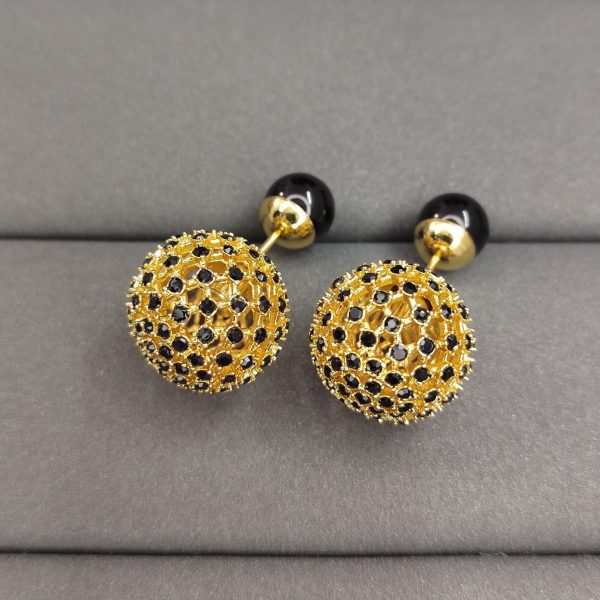 18K CD Tribales Black Stone-Effect Resin Pearls Earrings - 图片 4