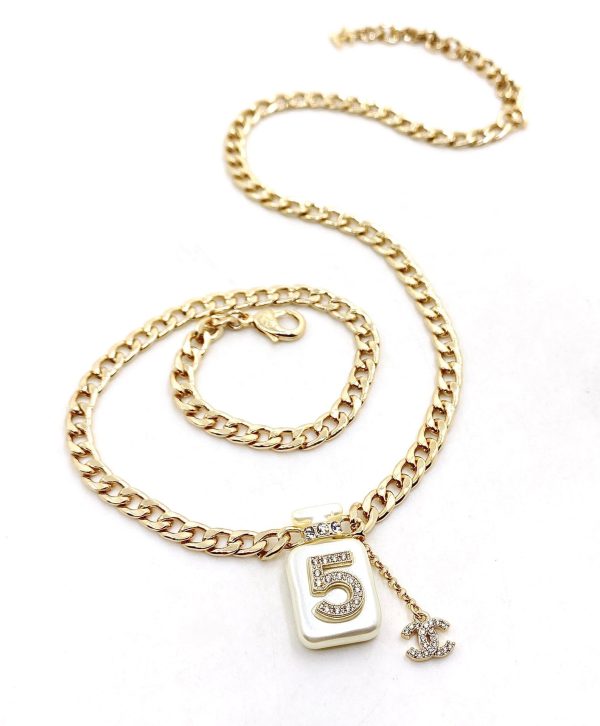 18K CC No.5 Perfume Pendant Chain Necklace - 图片 2