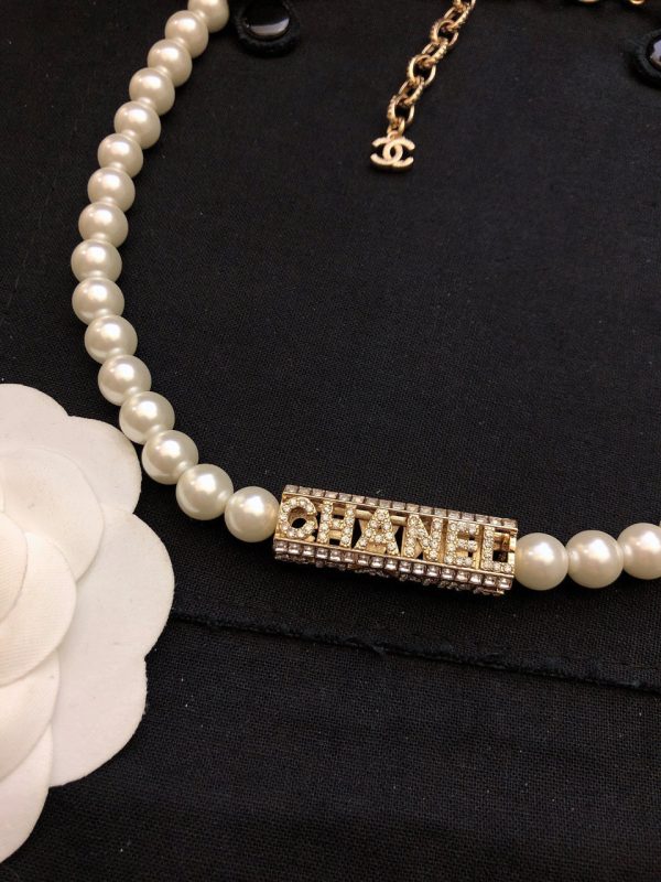 18K CC Scripe Pearls Chain Necklace - 图片 6