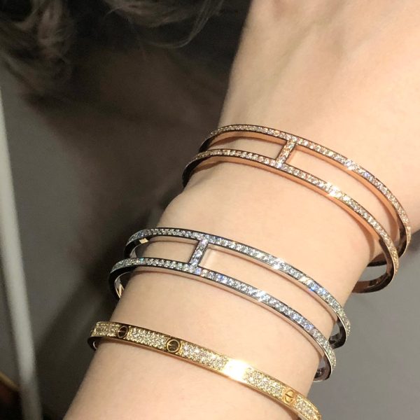 18K Ever Chain D’ancre Cuff Diamond H Bracelet - 图片 9