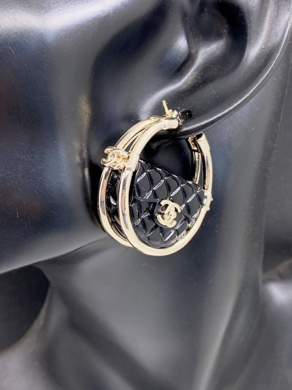 18K CC Black Bag Earrings - 图片 2