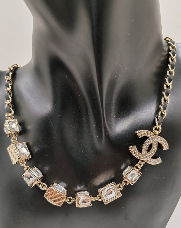 18K CC Square Crystal Choker Necklace - 图片 2