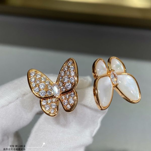 18K Two Butterfly Between the Finger Pearl Ring - 图片 4