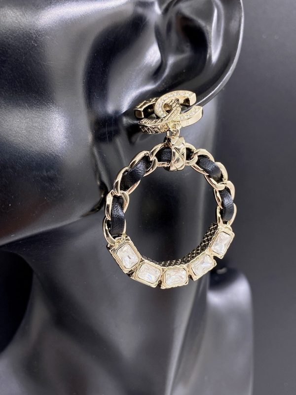 18K CC Leather Cricle Earrings - 图片 2