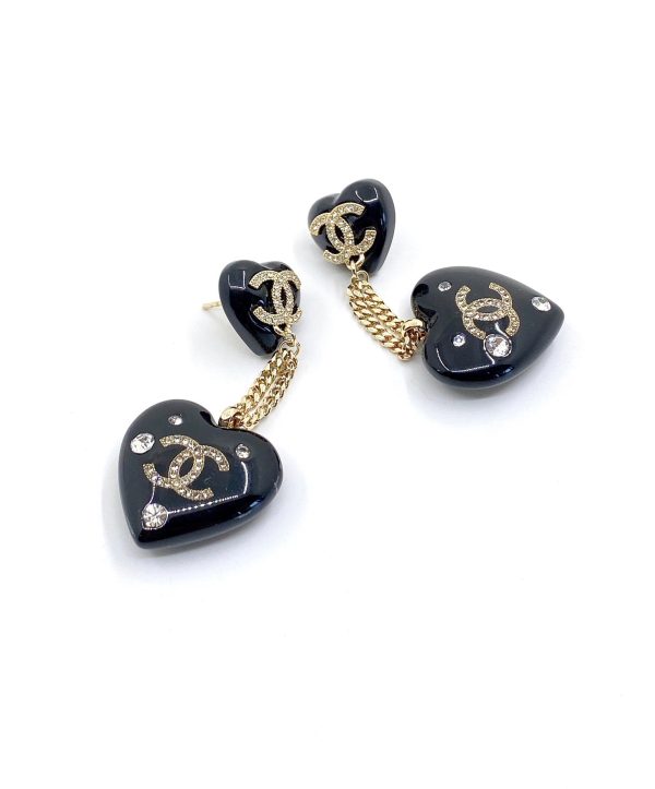 18K CC Heart Pendant Earrings - 图片 2