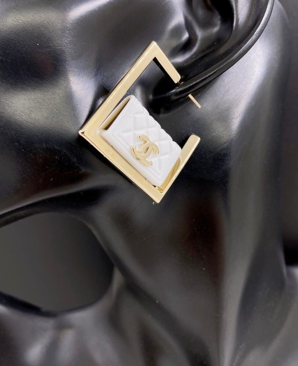 18K CC White Bag Pendant Earrings - 图片 3
