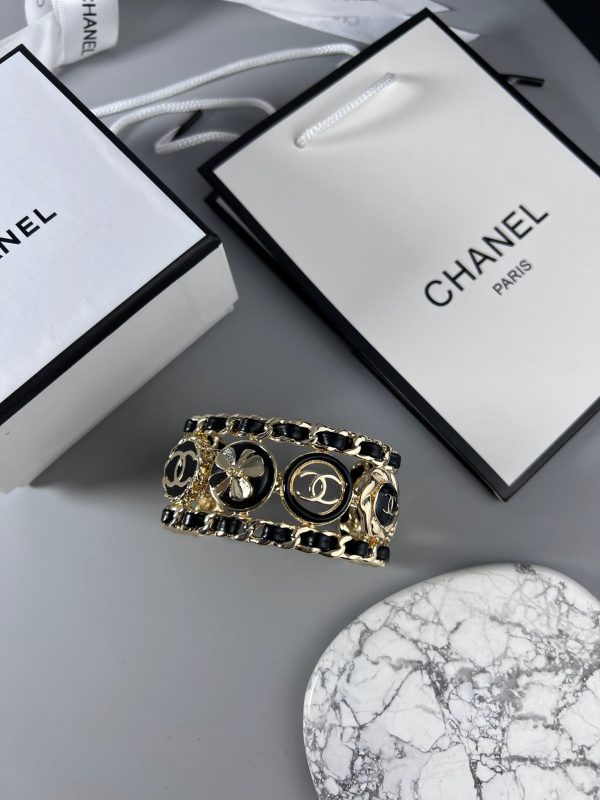 18K CC Leather Open Cuff Bracelet - 图片 2