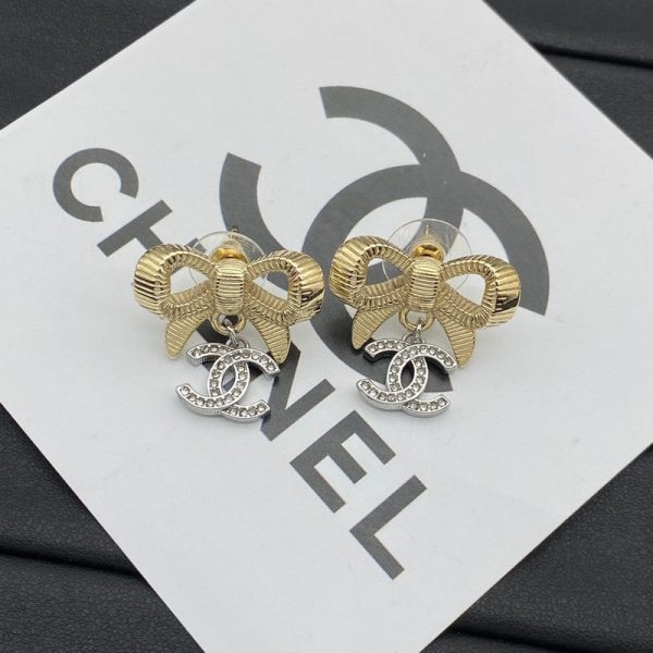18K CC Bow Tie Gold Earrings - 图片 4